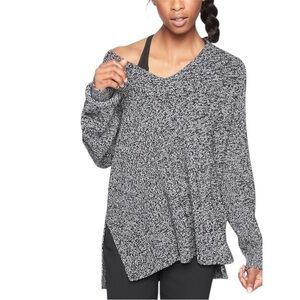 Athleta Switchback Pullover V Neck Sweater Black Marled Size Small